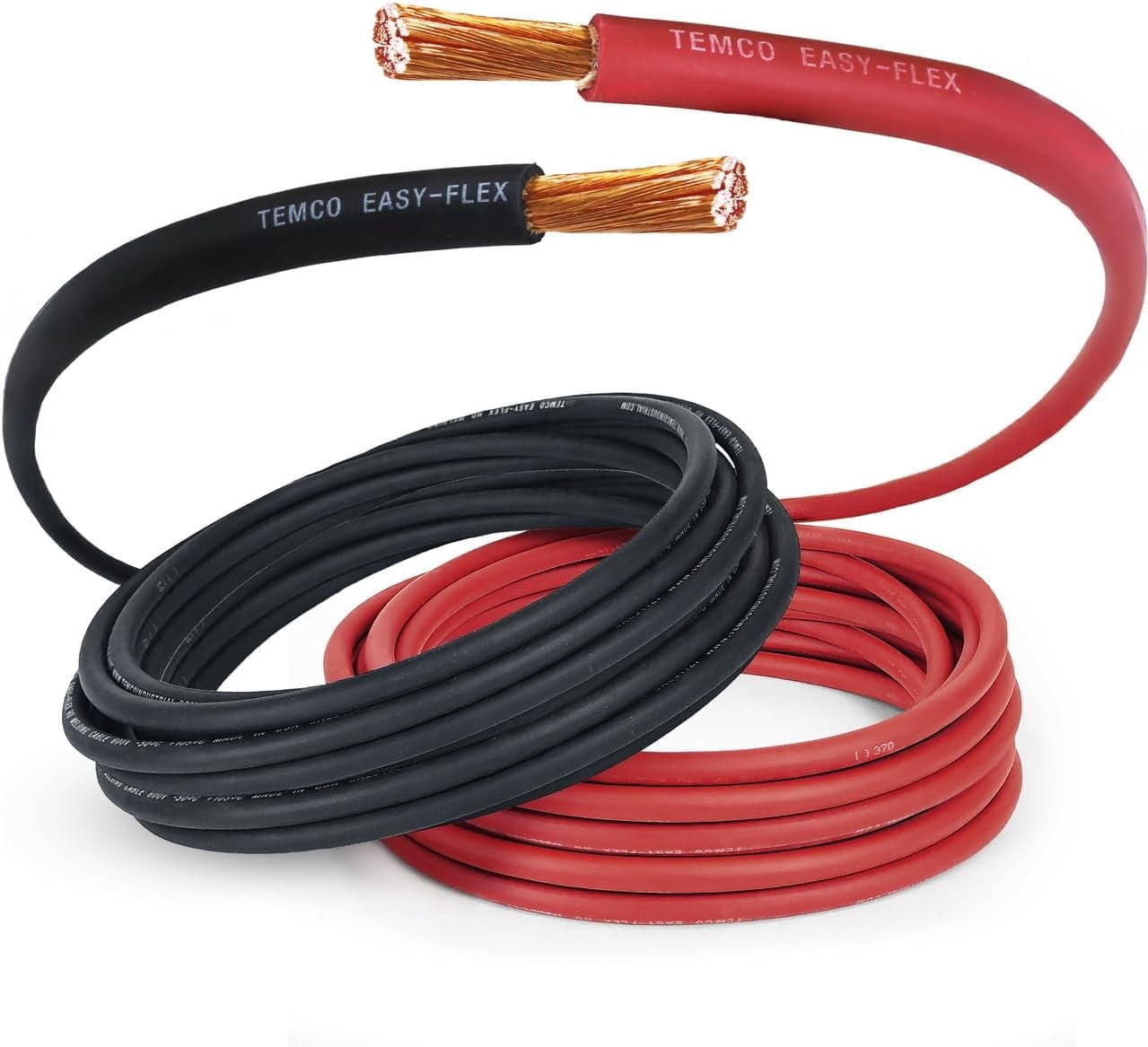 TEMCo 2 Gauge AWG 25 Ft Black + 25 Ft Red Flexible Copper USA Welding Cable Battery Wire