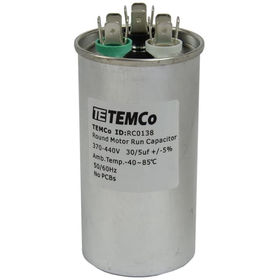 TEMCo 30+5 uF Dual Run Capacitor CBB65, 30/5 MFD, 370-440V, Round, 50/60Hz