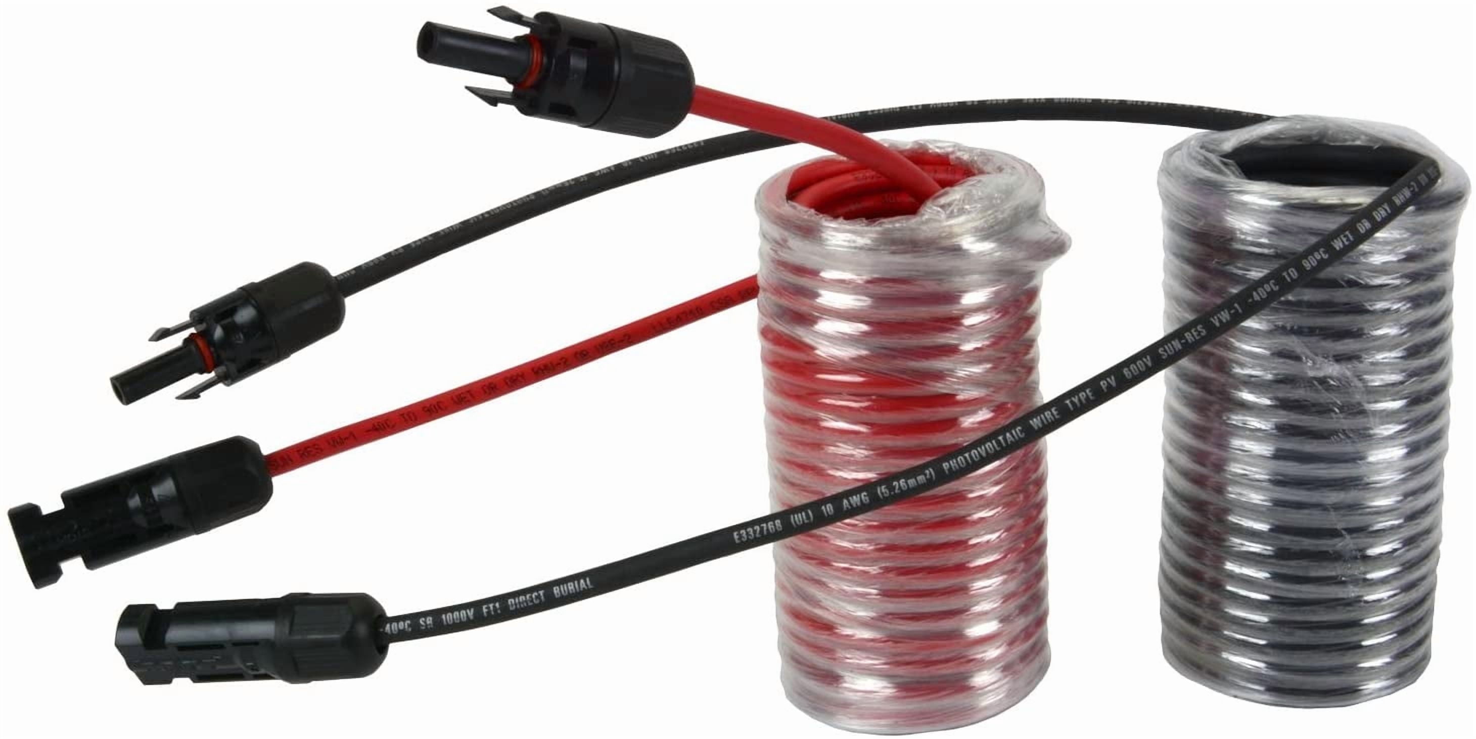 TEMCo 10 AWG Solar Panel Extension MC4 PV Cable - 30 Ft Black + 30 Ft Red USA