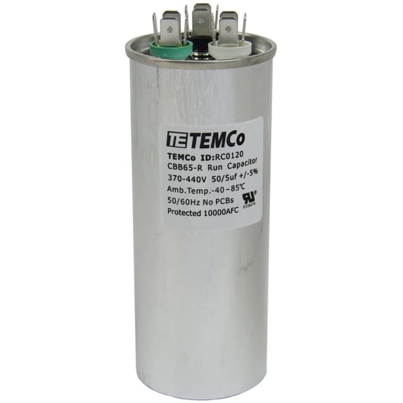 50+7.5 UF Dual Run Capacitor - 370-440V CBB65-R Round Motor Capacitor For AC Units, Pumps
