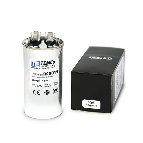 TEMCo 50 uF Run Capacitor CBB65, 50 MFD, 370V, Round, 50/60Hz