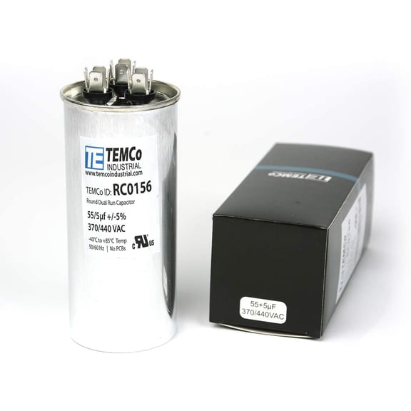 TEMCo 55+5 uF Dual Run Capacitor CBB65, 55/5 MFD, 370-440V, Round, 50/60Hz
