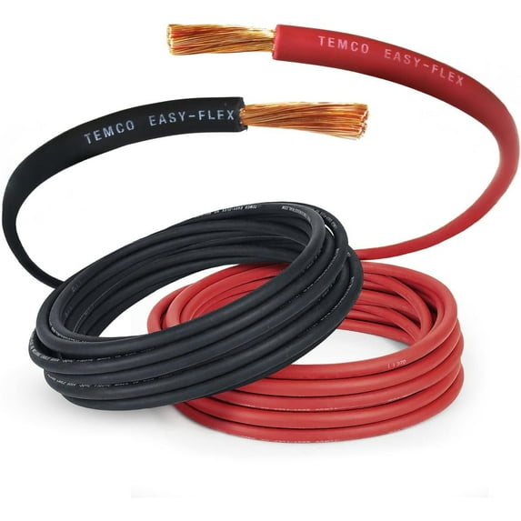TEMCo 6 Gauge AWG 20 Ft Black + 20 Ft Red Flexible Copper USA Welding Cable Battery Wire