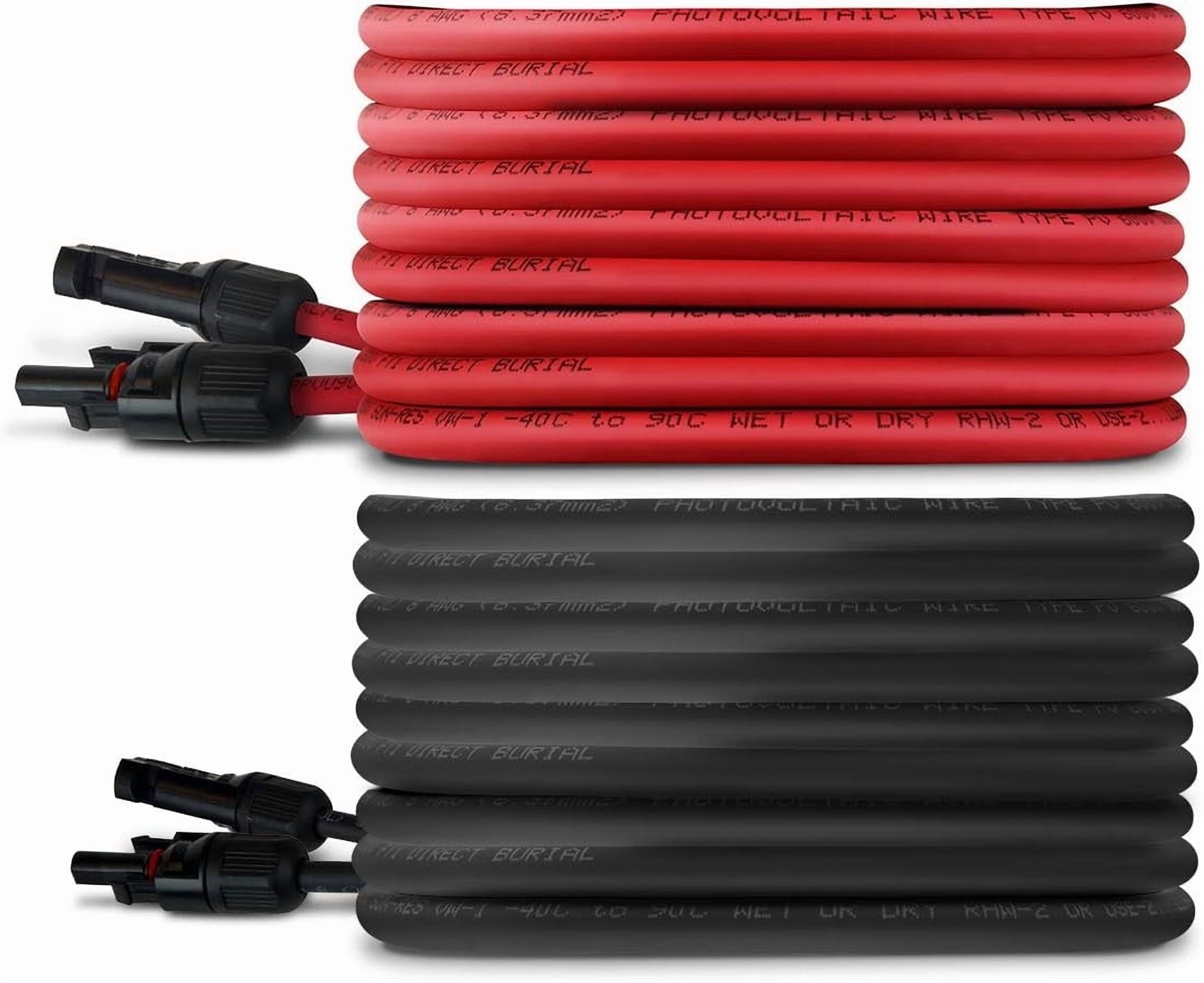 TEMCo 8 AWG Solar Panel Extension MC4 PV Cable - 60 Ft Black + 60 Ft Red USA