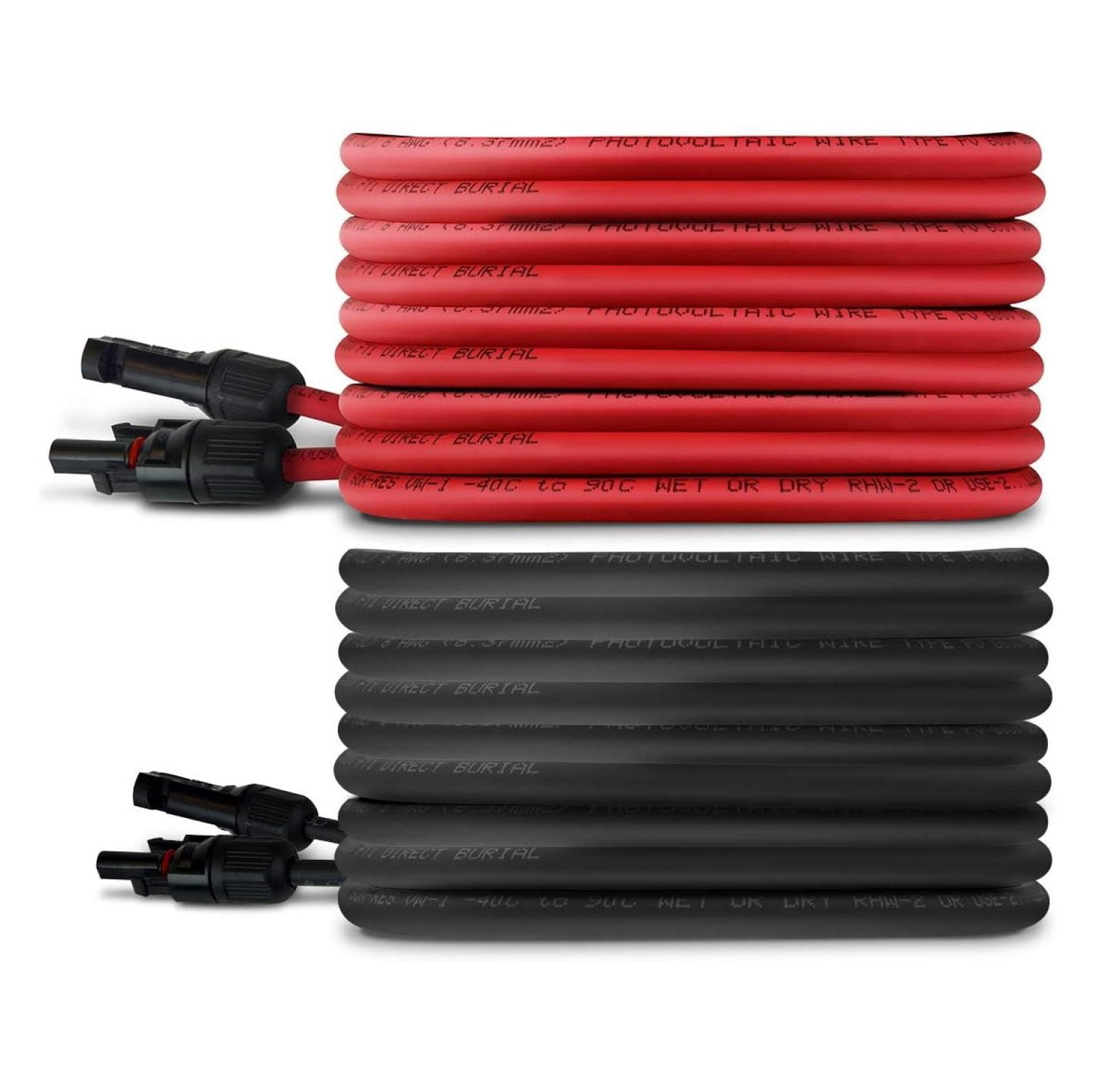 TEMCo 8 AWG/Gauge Solar Panel Extension Cable - Made in The USA (M/F Solar Connector Ends) (50Feet Black + 50 Feet Red) (Variety of Lengths Available)