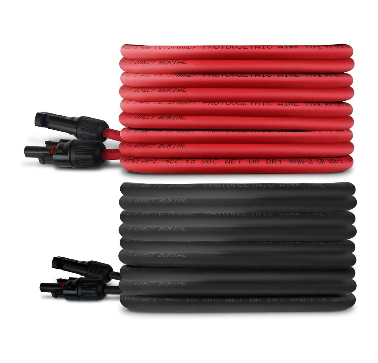 TEMCo 8 AWG/Gauge Solar Panel Extension Cable - Made in The USA (M/F Solar Connector Ends) (50Feet Black + 50 Feet Red) (Variety of Lengths Available)