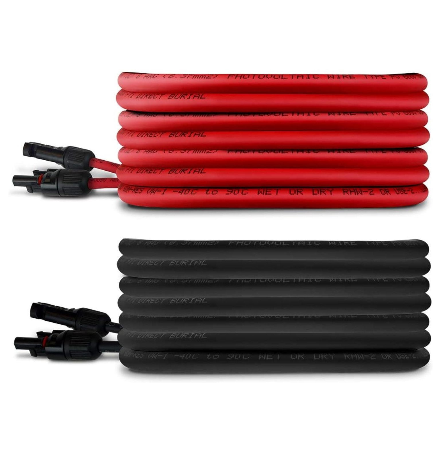 TEMCo 8 AWG/Gauge Solar Panel Extension Cable - Made in The USA (M/F Solar Connector Ends) (70 Feet Black + 70 Feet Red) (Variety of Lengths Available)
