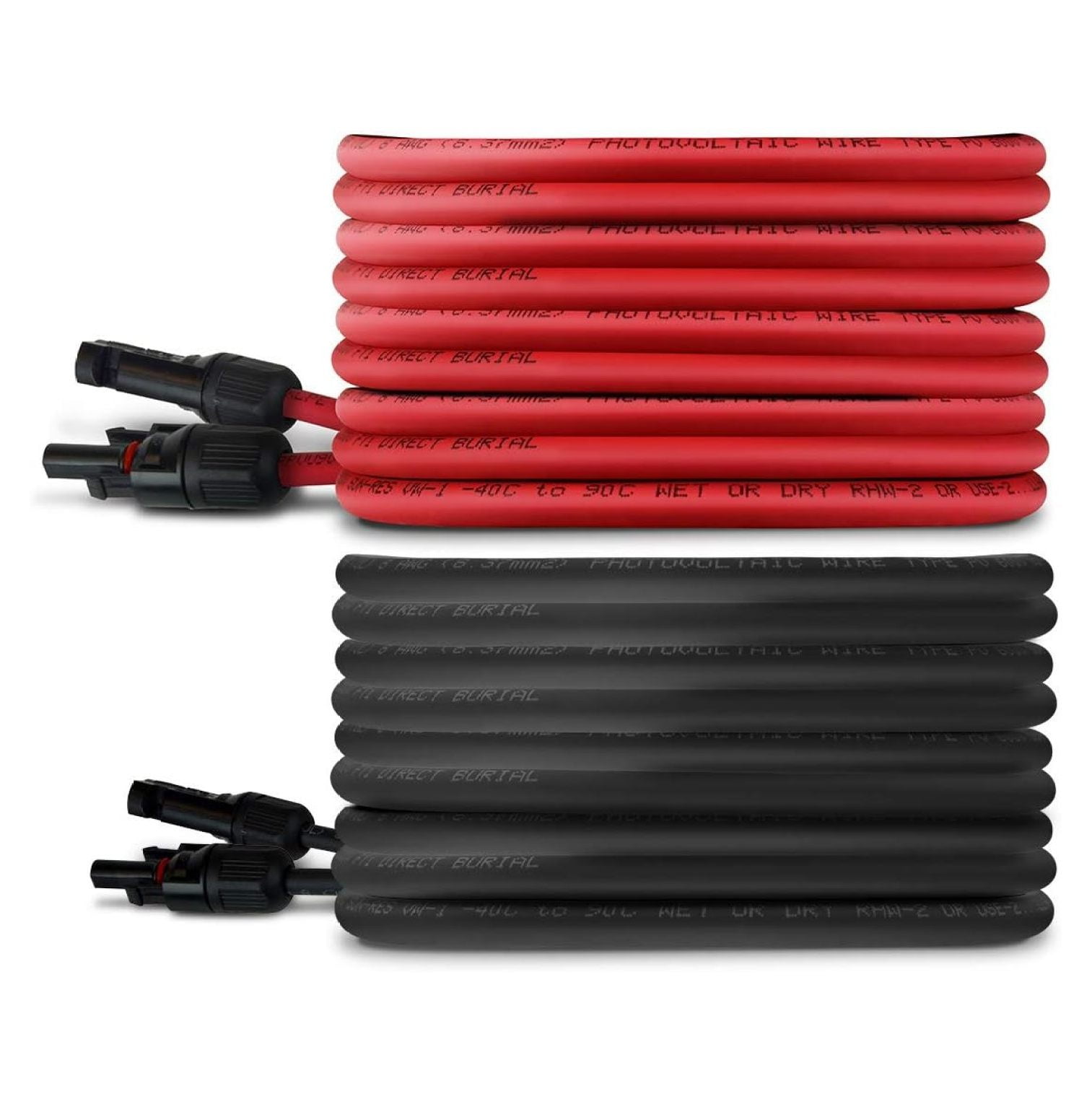 TEMCo 8 AWG/Gauge Solar Panel Extension Cable - Made in The USA (M/F Solar Connector Ends) (125 Feet Black + 125 Feet Red) (Variety of Lengths Available)