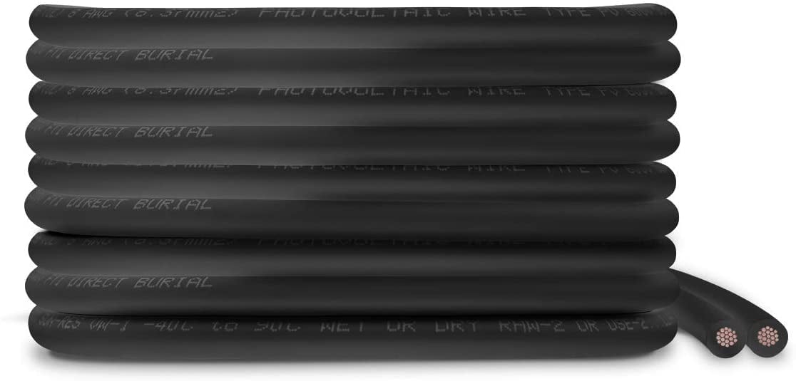 TEMCo 8 AWG PV Solar Panel Wire 150 Ft Black Power Cable UL 4703 Copper MADE IN USA