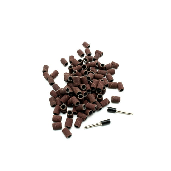 TEMO 100 pc 1/4 Inch (6 mm) Sand Drum Grit 240 Fine with 2 pc 1/8 Inch (3 mm) Mandrel for Dremel and Compatible Rotary Tools