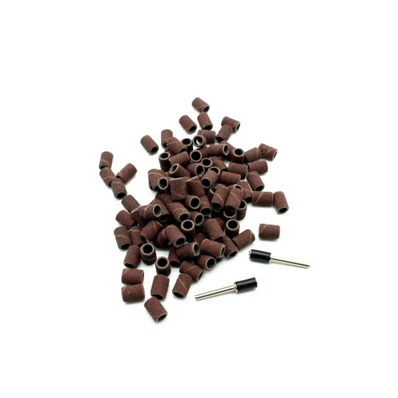 TEMO 100 pc 1/4 Inch (6 mm) Sand Drum Grit 240 Fine with 2 pc 1/8 Inch (3 mm) Mandrel for Dremel and Compatible Rotary Tools