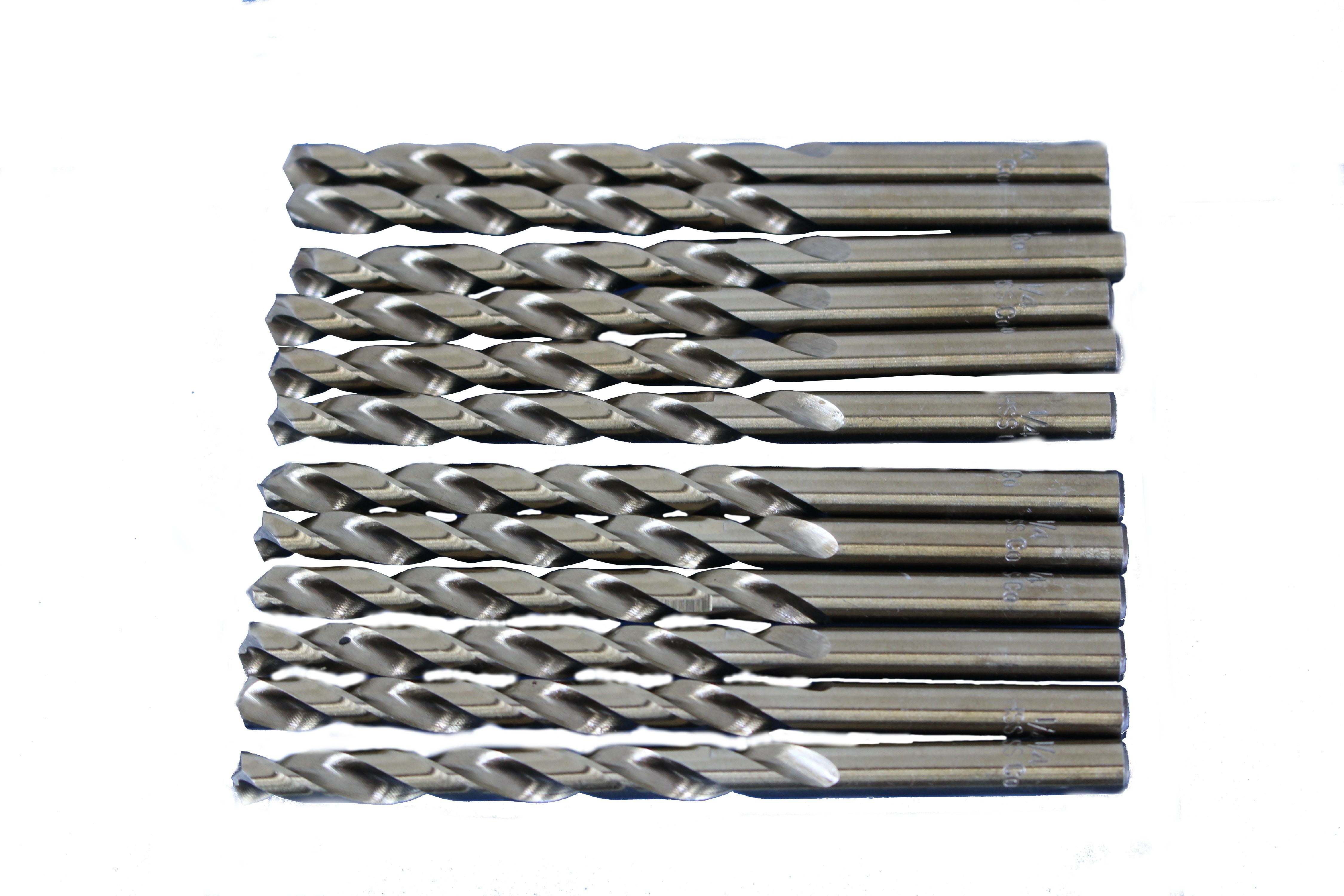 TEMO 12 pc 1/4 Inch (6.3 mm) Cobalt 135 Degree Jobber Drill Bit 6 Inch Length