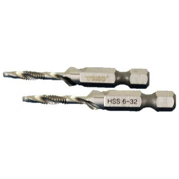 TEMO 2 pc 6-32 Combination Drill and Tap Multi Use Deburr Countersink Hex Bit