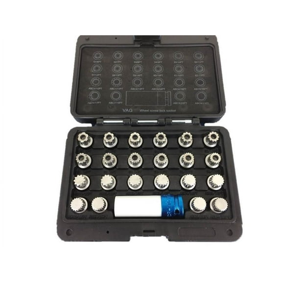TEMO 23 pc Wheel Lock Lugnut Anti-Theft Lug Nut Screw Removal Key Socket Set for Vw Audi with 1/2 Inch (12.7 mm) Socket Adapter