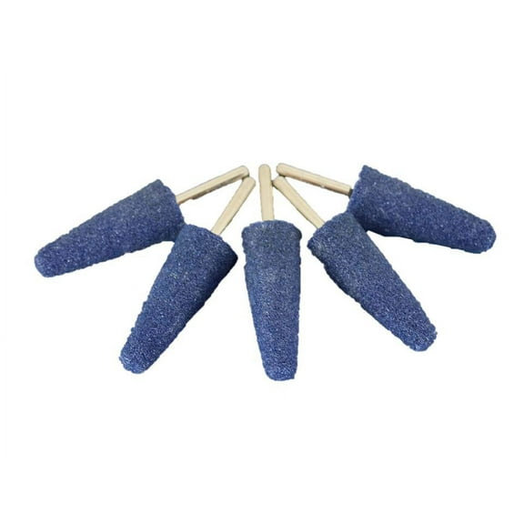 TEMO 5 pc Mounted Stone Point Blue Aluminum Oxide Abrasive Grinding 1 Inch (25 mm) Diameter 2-3/4 Inch (70 mm) Long, 1/4 Inch (6 mm) Shank