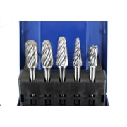 TEMO 5 pc NF Aluminum Cut Carbide Rotary Burr File Set, 1/2 Inch 12.7 mm and 3/8 Inch Head, 1/4 Inch 6.35 mm Diameter 2 Inch 50.8 mm Long Shank