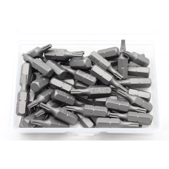 TEMO 50 pc T10 Torx 6 Point Impact Ready 1 Inch (25 mm) Long Screwdriver Insert Bits Hex Shank with Quick Release Slot