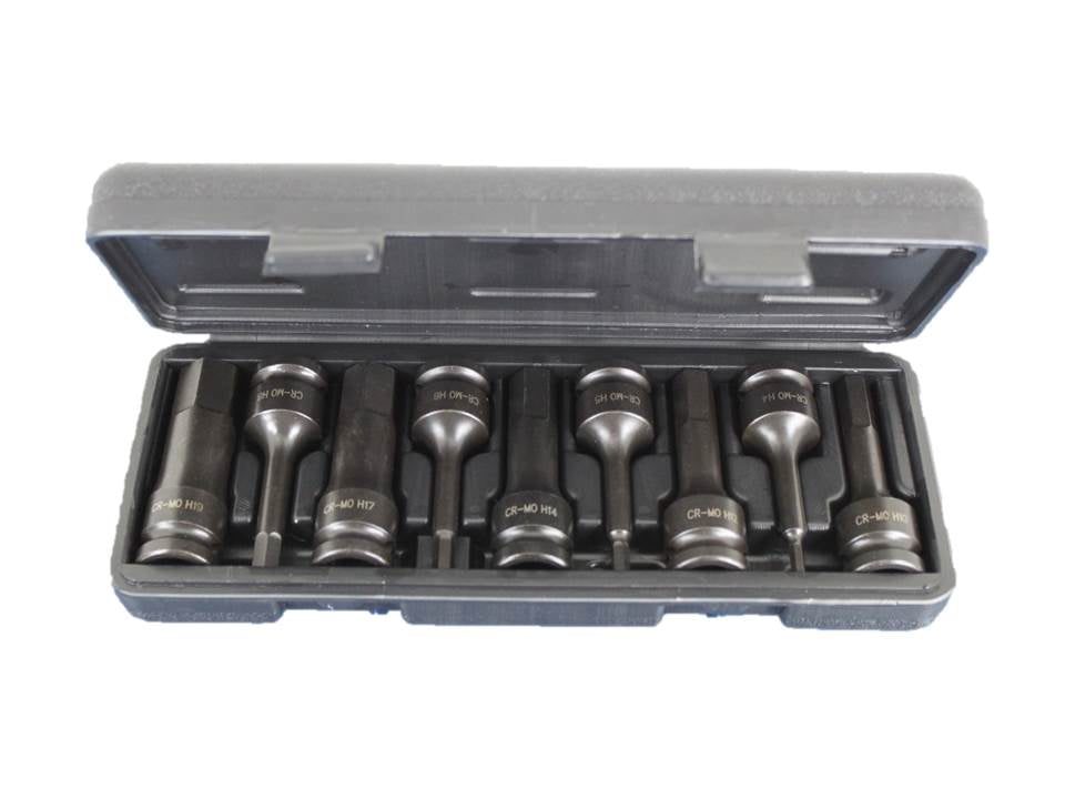TEMO 9 pc 3 Inch (76 mm) Long Hex Hexagon Black Impact Bit Socket Set 1/2 Inch (12.7 mm) Square Drive Auto Repair Tool Gc