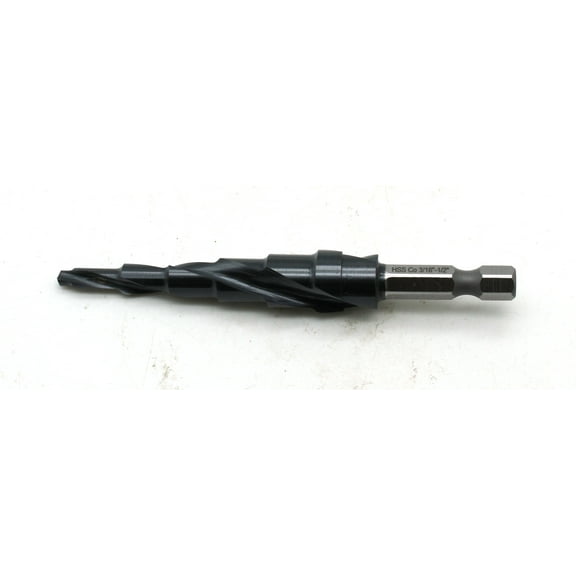 TEMO Black AITiN Coated M35 Cobalt Smooth Step Drill Spiral Flute Unibit, 6 Size from 3/16 Inch to 1/2 Inch, 1/4 Inch Hex Shank