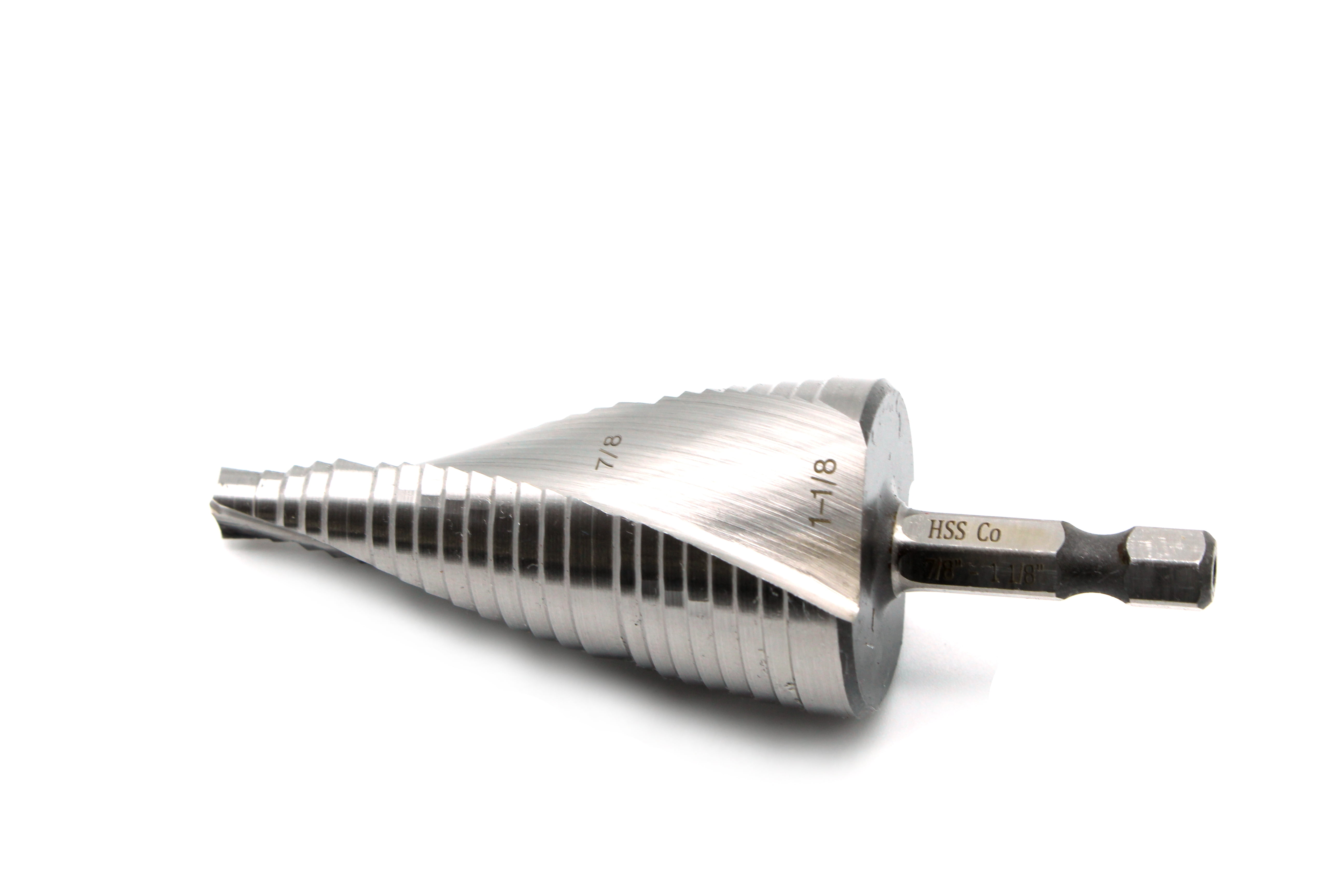 TEMO M35 Cobalt Step Drill Spiral Flute, Two Size: 7/8 Inch (22.2 mm) and 1-1/8 Inch (28.6 mm), 1/4 Inch (6.4 mm) Hex Shank