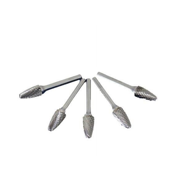 TEMO SF-5 5-Pack Set Double Cut Carbide Rotary Burr File, 1/2 Inch (12.7 mm) Head Round Tree, 1/4 Inch (6.35 mm) Diameter 2 Inch (50.8 mm) Long Shank