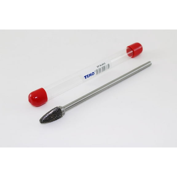 TEMO SF-5L6 Double Cut Carbide Rotary Burr File, 1/2 Inch (12.7 mm) Head Round Tree, 1/4 Inch (6.35 mm) Diameter 6 Inch (152 mm) Long Shank