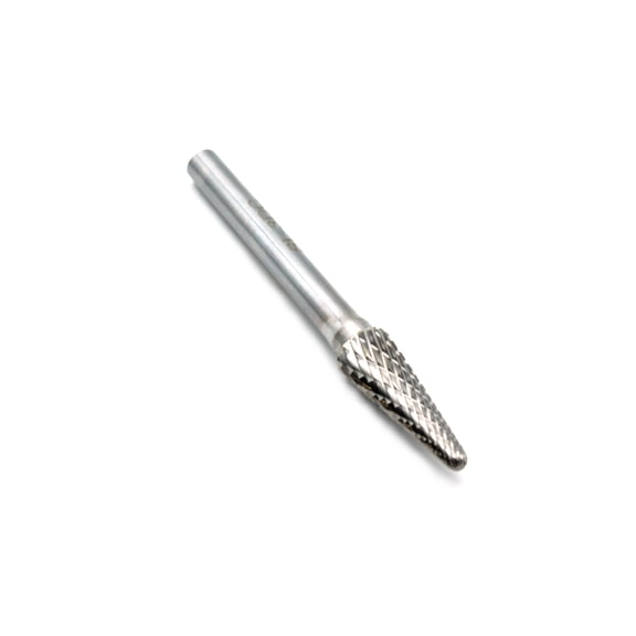 TEMO SL-3 Double Cut Carbide Rotary Burr File, 3/8 Inch (9.5 mm) Head 14 Degree Cone, 1/4 Inch (6.35 mm) Diameter 2 Inch (50.8 mm) Long Shank