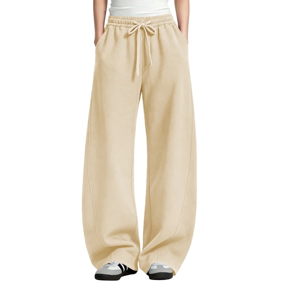TEMOFON Barrel Sweatpants Women Fall Fashion Wide Leg Pants Baggy Lounge Comfy Flowy Sweat Pants with Pockets