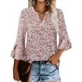 thumbnail image 1 of TEMOFON Blouses for Women Clothing Three Quarter Sleeve Floral Print V Neck Boho Tops Spring Shirts Summer Clothes Pink M, 1 of 8