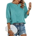thumbnail image 1 of TEMOFON Blouses for Women Dressy Crew Neck 3/4 Sleeve Summer Tops Casual Flowy Shirts Womens Clothes Loose Basic Tees, 1 of 9