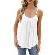TEMOFON Blouses for Women Plus Size Summer Tank Blouses Casual Crewneck Going Out Sleeveless T Shirt Loose Fit Solid White Tee for Women Size XXL