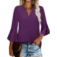 thumbnail image 1 of TEMOFON Blouses for Women Shirts 3/4 Sleeve V Neck Cotton Summer Tops Dressy Clothes Purple Ruffle Short Sleeve Casual XL, 1 of 8