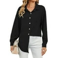 thumbnail image 1 of TEMOFON Button Down Shirts for Women Casual Long Sleeves Tops Trendy Lapel Black Loose Collared Tunic for Lady Tops Size L, 1 of 4