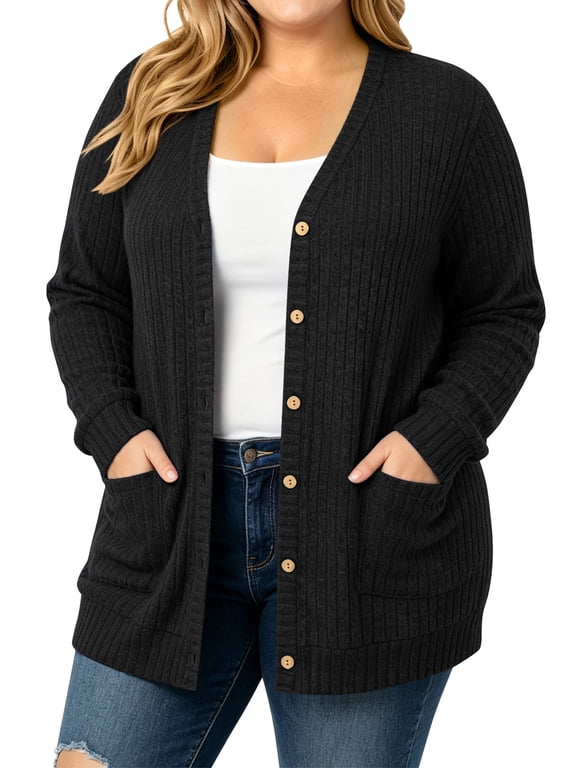 Cardigan Sweaters for Women Plus Size Black Womens Cardigan Long Sleeve Buttons Down with Pocket Lightweight Outerwear Fall Winter Clothes 3XL