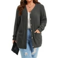 thumbnail image 1 of TEMOFON Cardigan Sweaters for Women Plus Size Oversized Cardigan Long Sleeve Buttons Down with Pocket Lightweight Open Front Outerwear Fall Coat Grey 3XL, 1 of 10