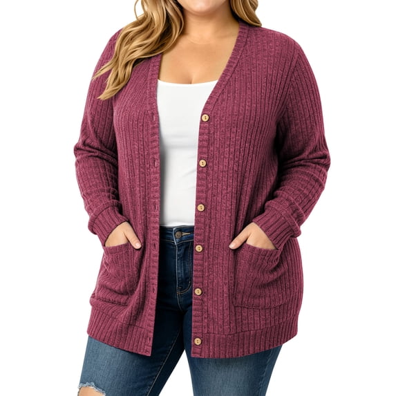 TEMOFON Cardigan for Women Plus Size Buttons Down with Pocket Long Sleeve Ladies Cardigan Lightweight Knit Fall Winter Clothes 3XL