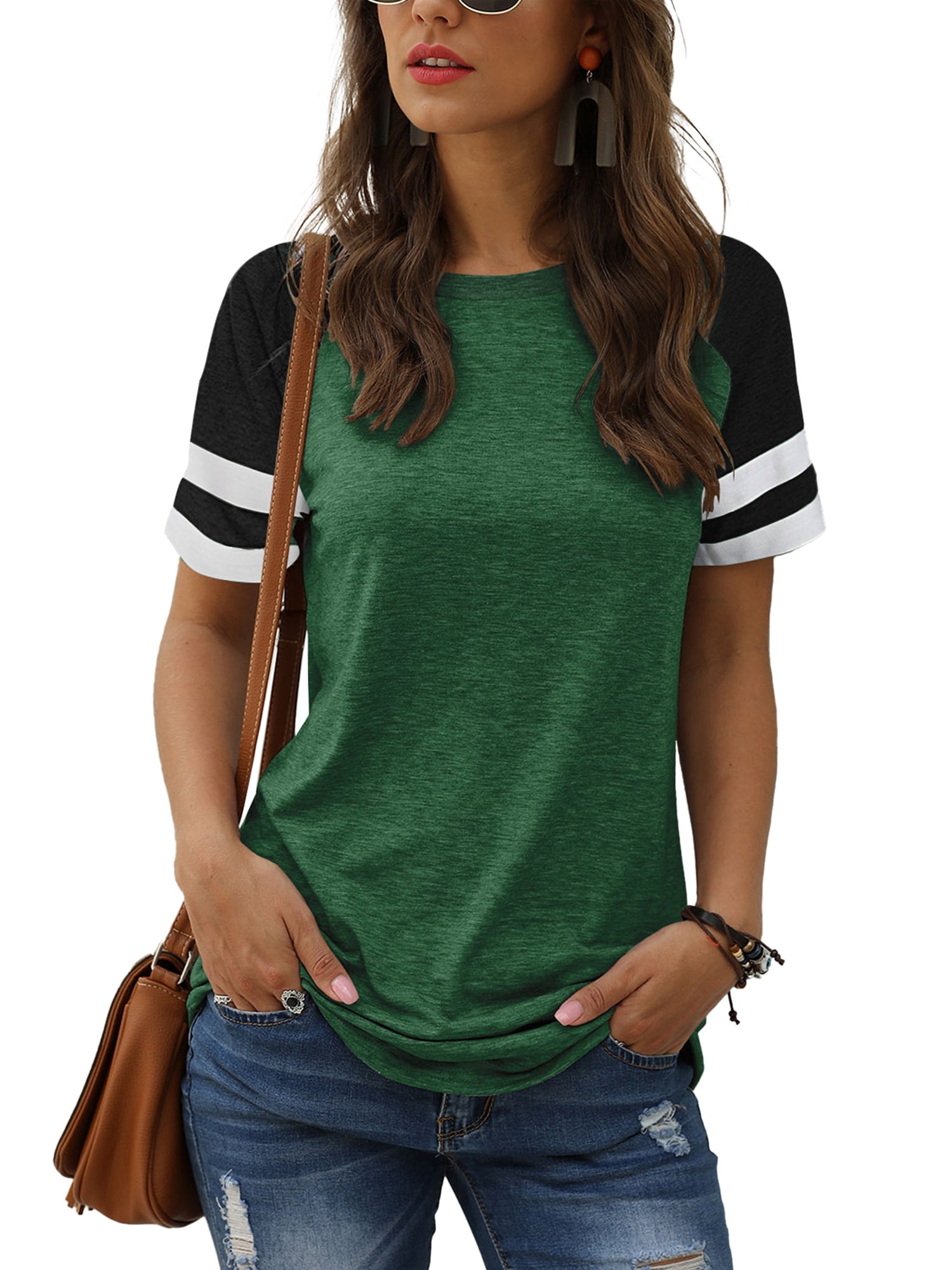 TEMOFON Casual T Shirts for Women Short Sleeve Shirt Tops Summer Crew ...