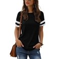 thumbnail image 1 of TEMOFON Color Block T Shirt for Womens Short Sleeve Top Casual Tunic Tops Crew Neck Striped Shirts Black Tee 2025, 1 of 6