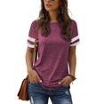 thumbnail image 1 of TEMOFON Color Block T Shirt for Womens Short Sleeve Top Casual Tunic Tops Crew Neck Striped Shirts Wine Red Tee 2025, 1 of 6
