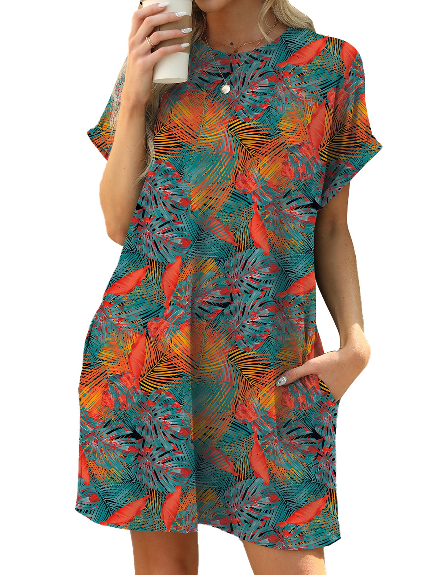 Temofon Women's T-Shirt Dress, Summer Short Sleeve Tunic with Pocket,  Black, Size XL - Walmart.com