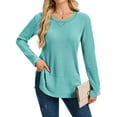 thumbnail image 1 of TEMOFON Fall Long Sleeve Tops for Women Crew Neck Waffle Knit Side Slit Shirt Casual Loose Blouses Womens Pullover Tops M, 1 of 8