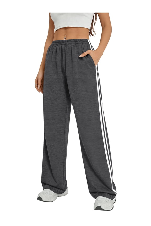 Pants for Women Casual Summer Sweatpants Elastic Waistband with Pockets Comfy Wide Leg Pants for Jogging Dark Grey L