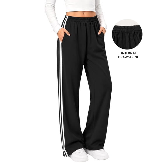 TEMOFON Sweatpants for Women Elastic Waistband Summer Womens Sweatpants with Pockets Clothes Casual Black M