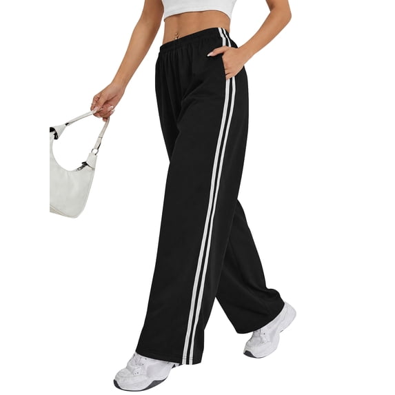 TEMOFON Sweatpants for Women Elastic Waistband Summer Womens Sweatpants with Pockets Clothes Casual Black M