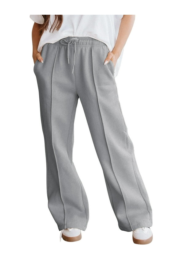 Fall Pants for Women Wide Leg Pants Fall Pants with Pockets Elastic Waistband Comfy Pants Women Winter Lounge Fleece - Lined Pants Light Grey M