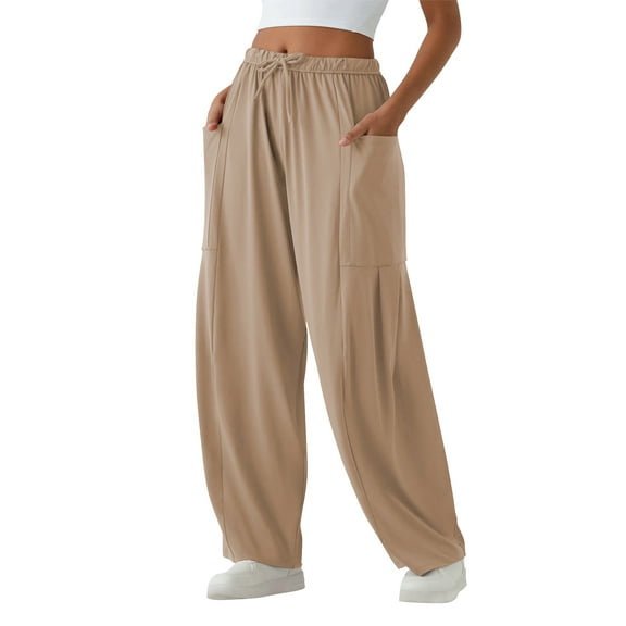 TEMOFON Fall Pants for Women Elastic Waistband Casual Harem Pants for Women with Pockets Womens Pants Baggy Winter Pants Khaki M