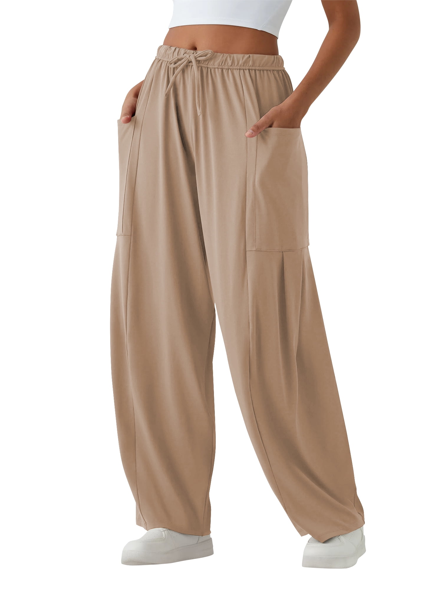 Fall Pants for Women Elastic Waistband Casual Harem Pants for Women with Pockets Womens Pants Baggy Winter Pants Khaki XXL