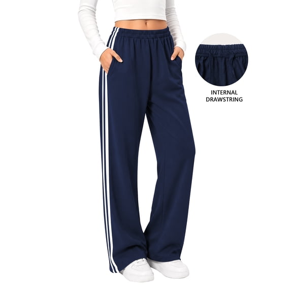 TEMOFON Sweatpants for Women Elastic Waistband Casual Sweatpants for Joggers with Pockets Wide Leg Blue Clothing M