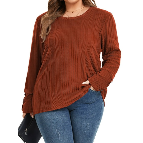 TEMOFON Plus Size Tops for Women Button Long Sleeve Tops Fall Lightweight Sweaters Casual Loose Fit Pullover Tops 3XL
