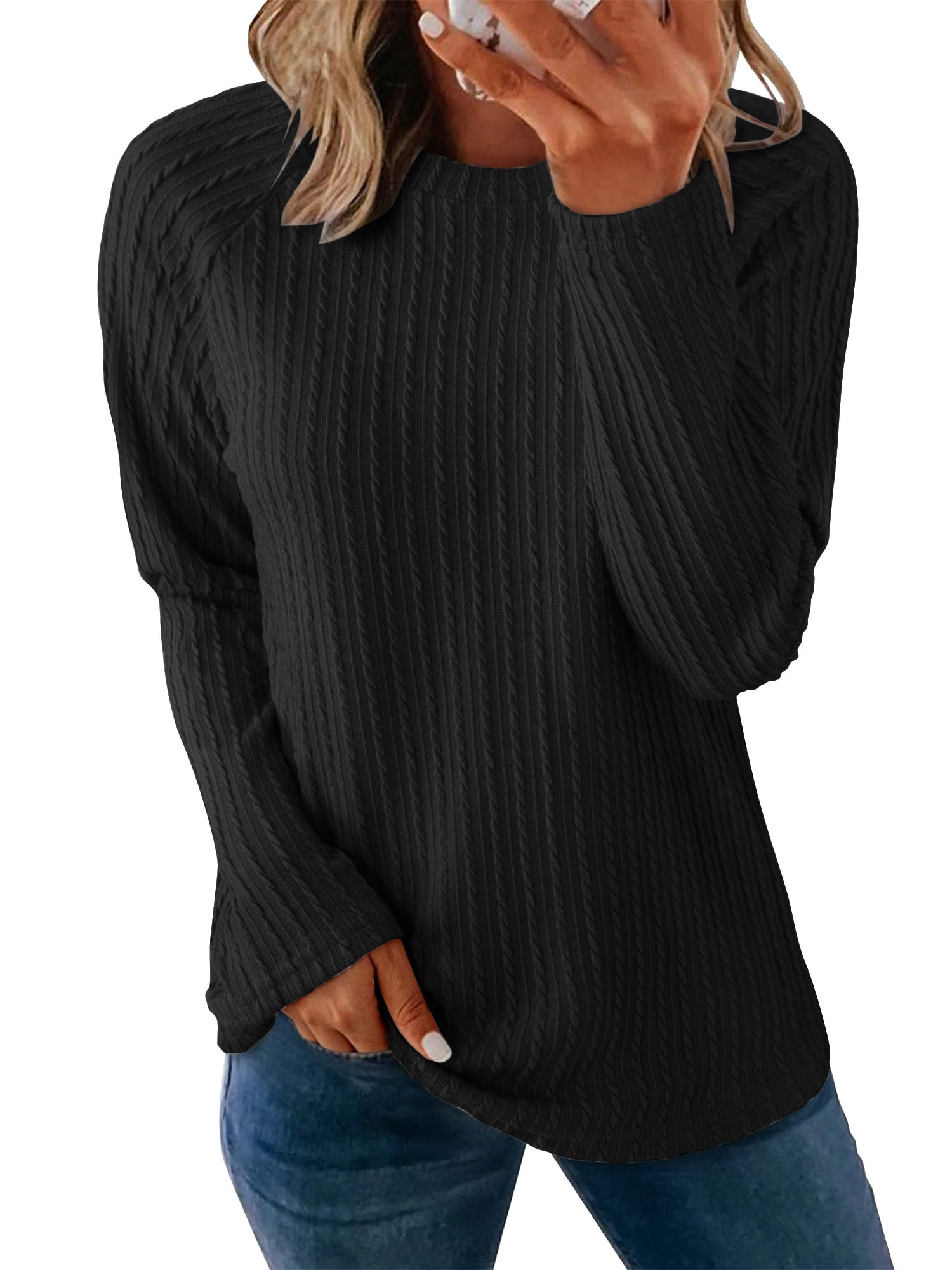 TEMOFON Fall Tops for Women Casual Crew Neck Long Sleeve Womens Tops ...